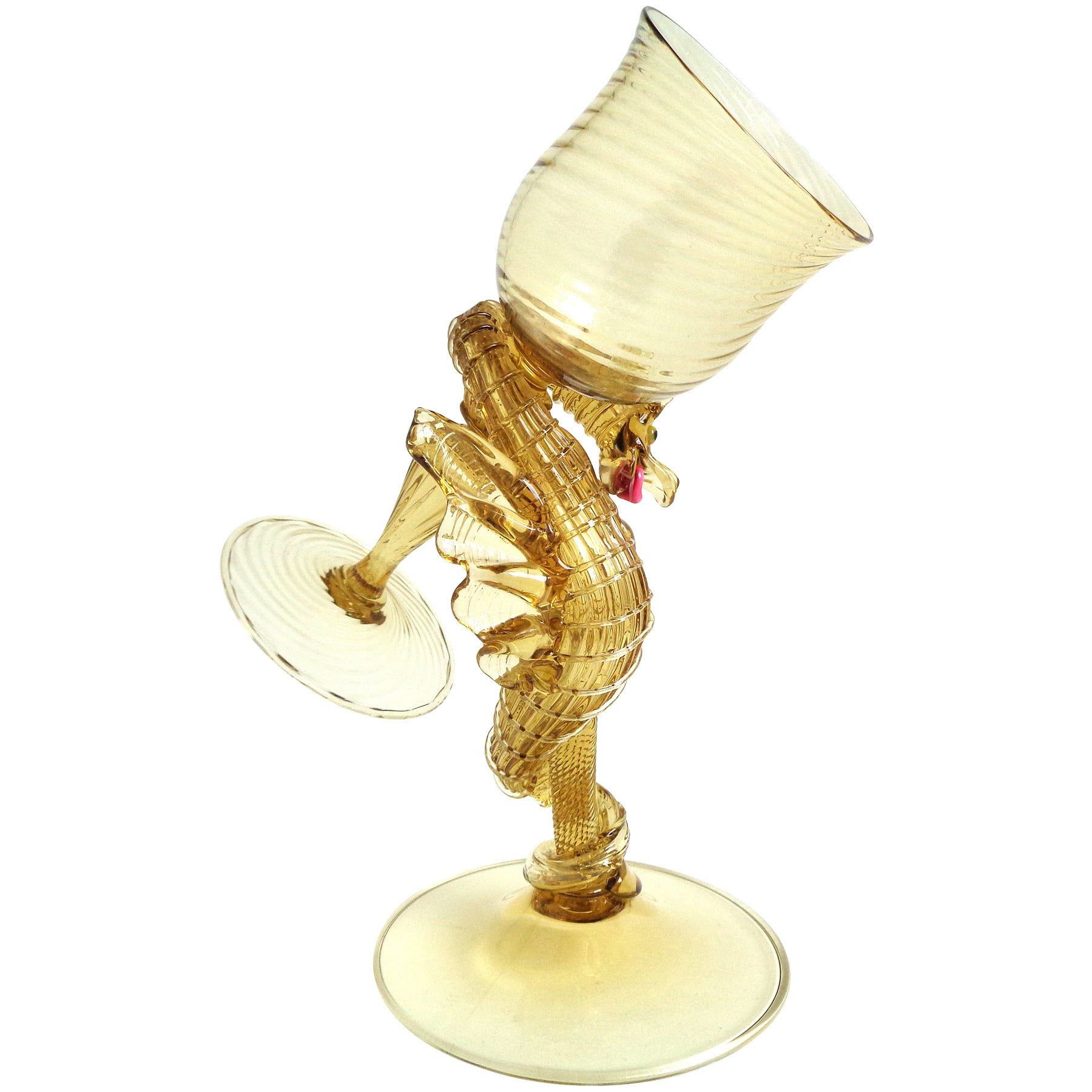 Salviati for Pauly Signed Murano Golden Amber Italian Art Glass Dragon Object