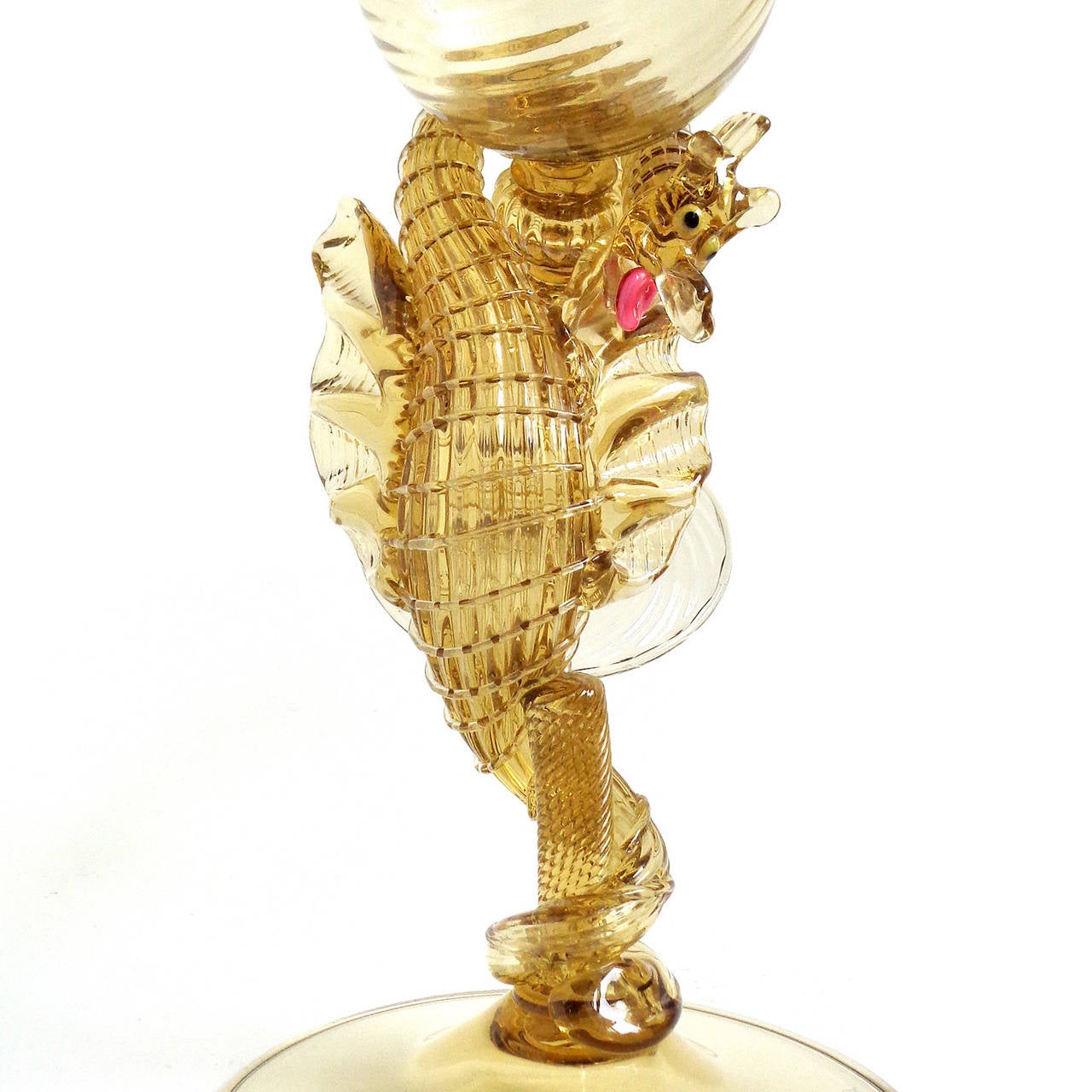 Art Nouveau Salviati for Pauly Signed Murano Golden Amber Italian Art Glass Dragon Object