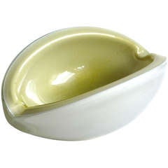 Alfredo Barbini Murano Light Green Gold Flecks Italian Art Glass Melon Cut Bowl