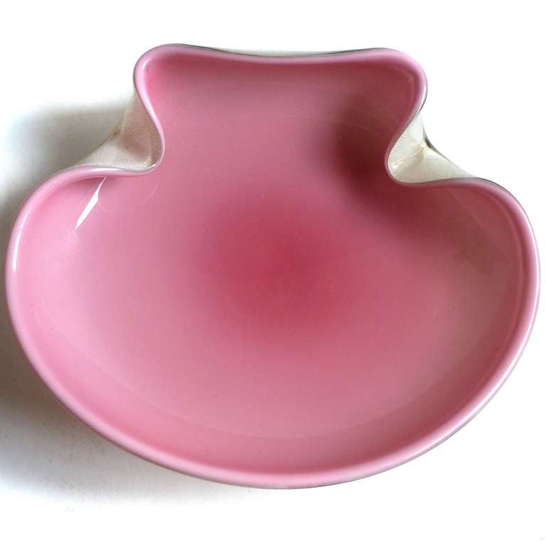 Seguso Vetri D' Arte Murano Pink Gold Flecks Italian Art Glass Bowls Vase Set In Excellent Condition In Kissimmee, FL