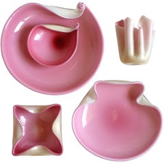Seguso Vetri D' Arte Murano Pink Gold Flecks Italian Art Glass Bowls Vase Set