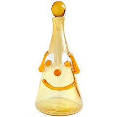 Fratelli Toso Murano Cranberry Yellow Clown Face Italian Art Glass Decanter 3