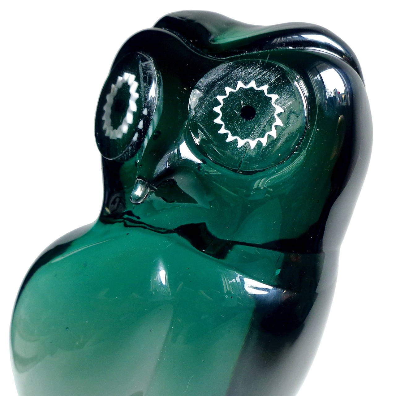 Hand-Crafted Salviati Murano Teal, Green and Wine Red Italian Art Glass Owl Bird Sculptures