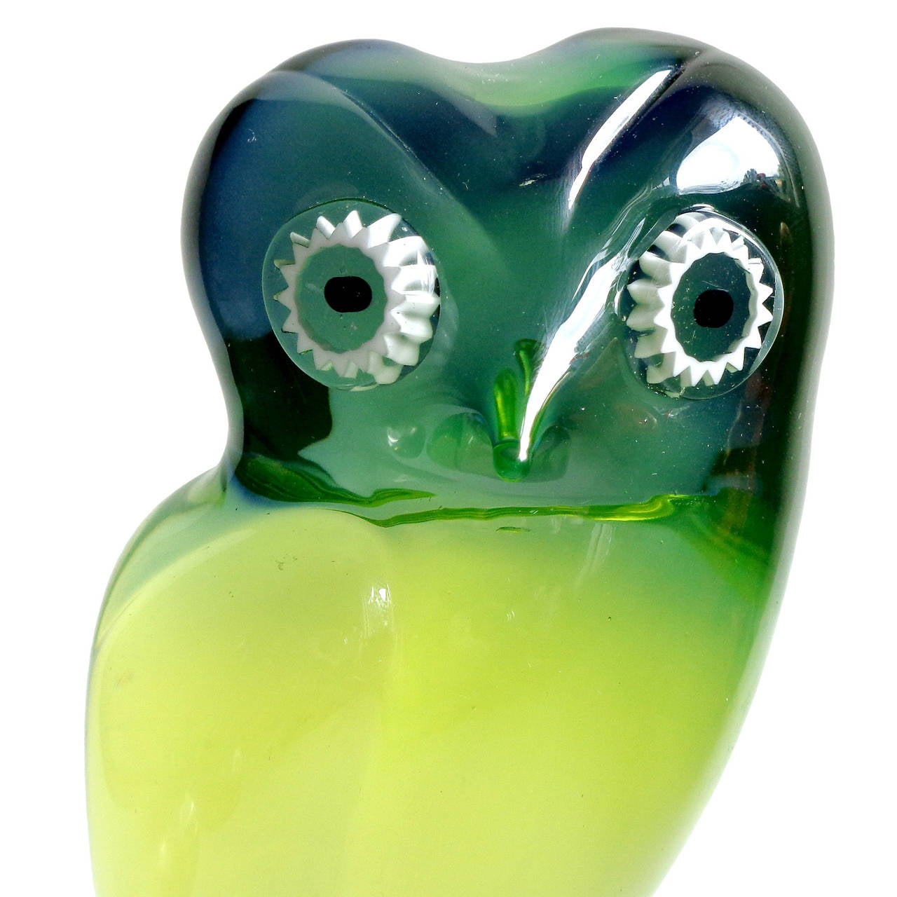 Mid-Century Modern Salviati Murano Teal, Green and Wine Red Italian Art Glass Owl Bird Sculptures