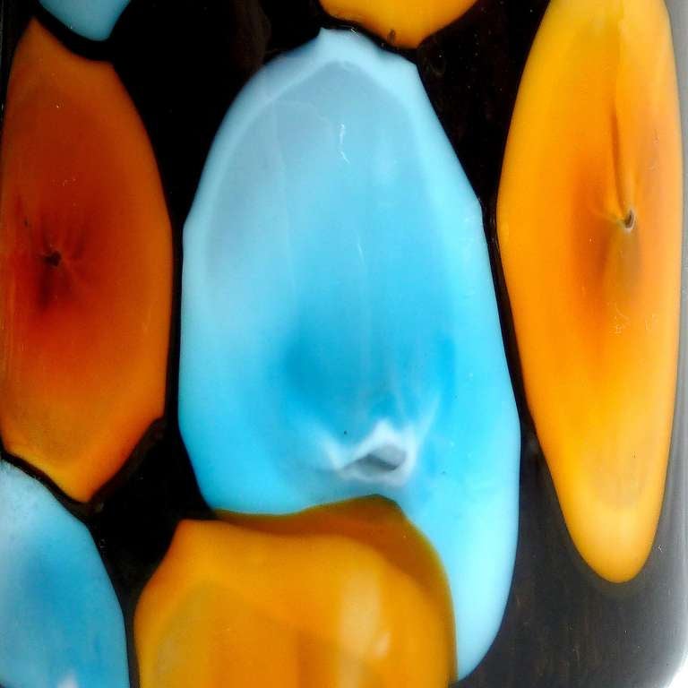 Fratelli Toso Murano Blue Orange Spots on Black Italian Art Glass Decanter In Excellent Condition In Kissimmee, FL