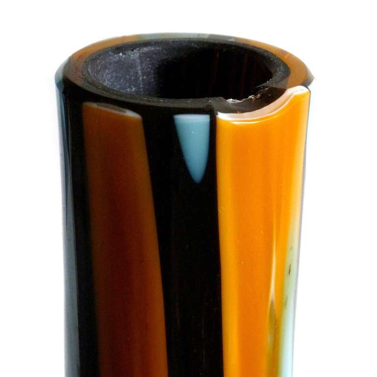 Fratelli Toso Murano Blue Orange Spots on Black Italian Art Glass Decanter 2