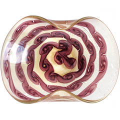 Ercole Barovier Murano Purple Swirls Gold Flecks Italian Art Glass Center Bowl