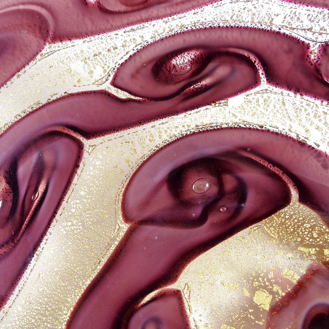 Mid-Century Modern Ercole Barovier Murano Purple Swirls Gold Flecks Italian Art Glass Center Bowl