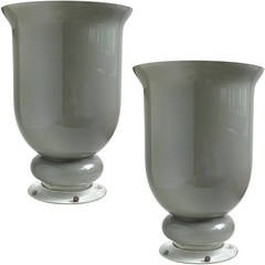 Large Murano Gray Urn Shaped Italian Art Glass Flower Vases 1