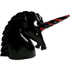 Cartier Murano Black Red Punk Italian Art Glass Unicorn Sculpture by Seguso