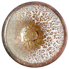 Ercole Barovier Toso Murano Red Gold Flecks Italian Art Glass Decorative Bowl