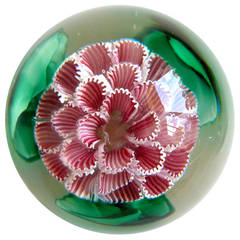 Large Fratelli Toso Murano Pink White Flower Italian Art Glass Paperweight