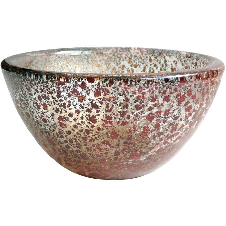 FREE Shipping Worldwide! See details below description.

Rare Murano Hand Blown Gold Flecks with Rust Red Color Fragments Art Glass Decorative  Bowl or Candy Dish. Documented to designer Ercole Barovier for Barovier e Toso, in the 