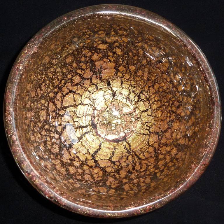 Hand-Crafted Ercole Barovier Toso Murano Red Gold Flecks Italian Art Glass Decorative Bowl