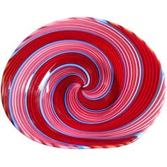 Dino Martens Aureliano Toso Murano Red, Pink, Blue Italian Art Glass Dish 5