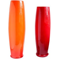Large Empoli Orange and Red Italian Art Glass Flower Vases 7