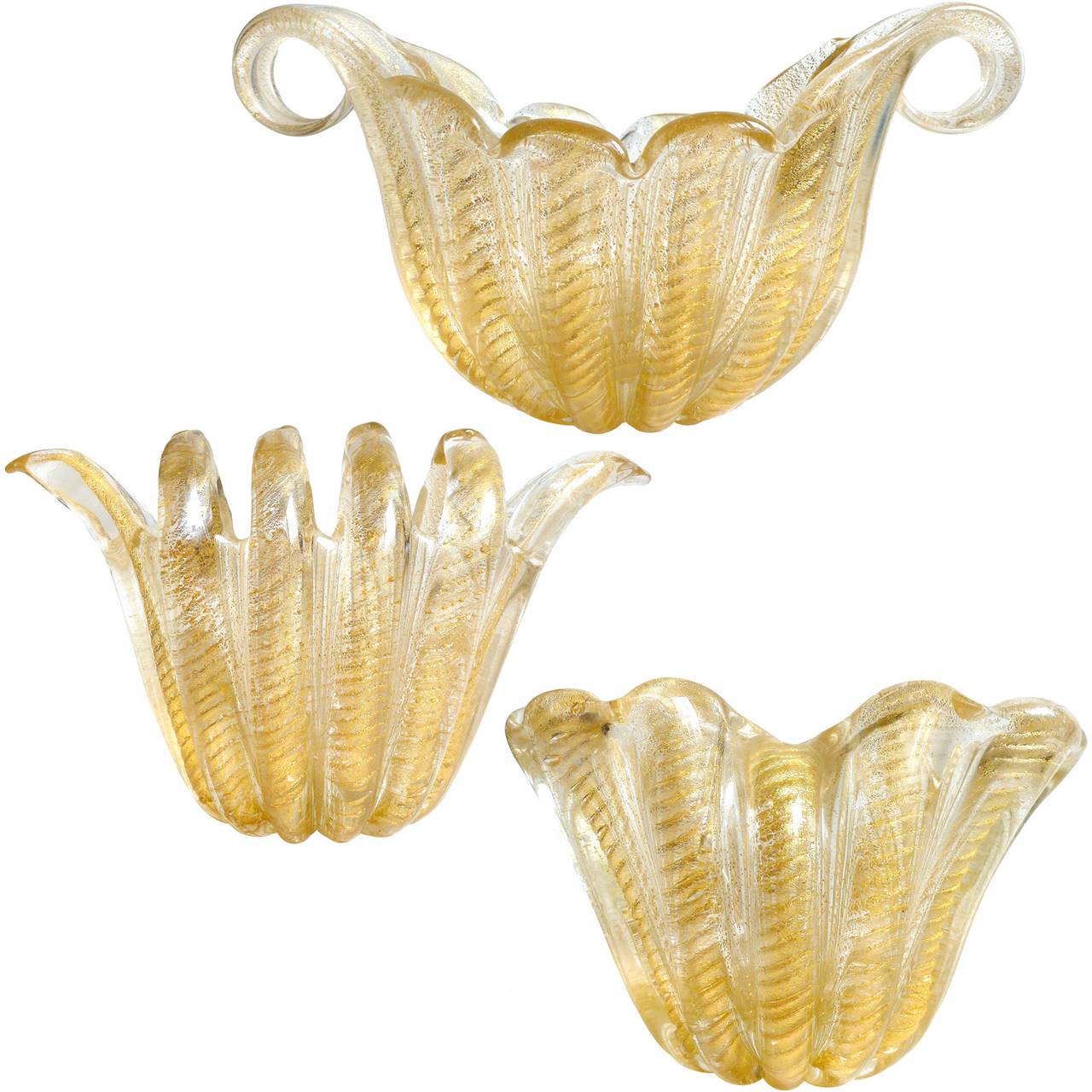 Ercole Barovier Toso Murano Bubbles Gold Flecks Italian Art Glass Double Vase In Excellent Condition In Kissimmee, FL