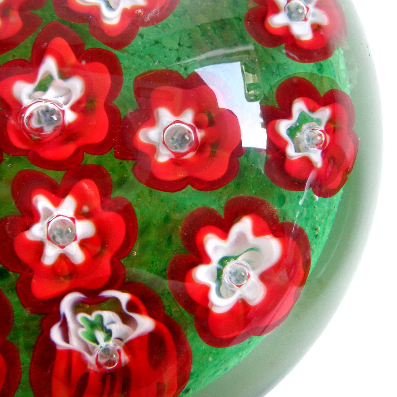 Hand-Crafted Murano Red and Blue Millefiori Wild Flower Garden Italian Art Glass Paperweights