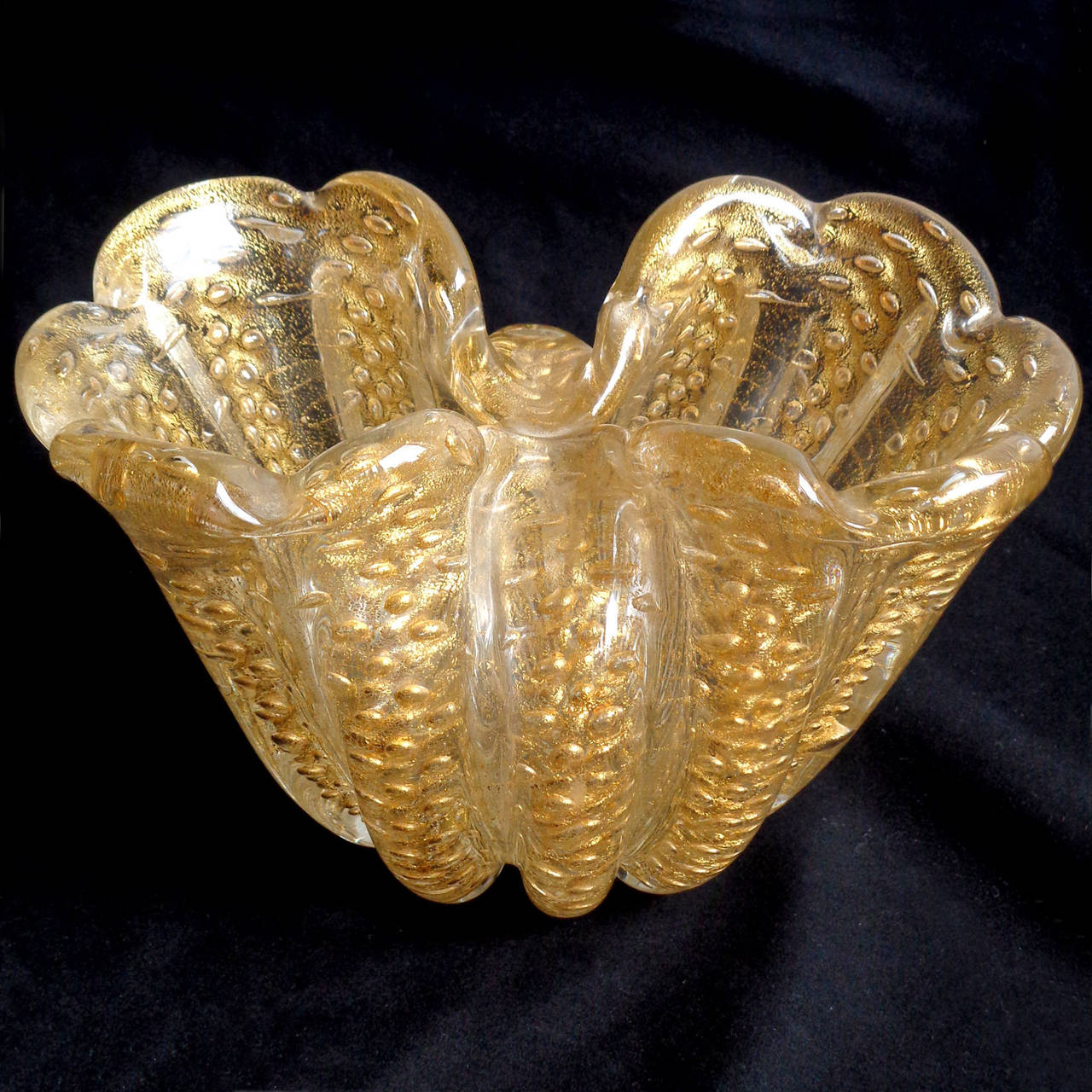 Hollywood Regency Ercole Barovier Toso Murano Bubbles Gold Flecks Italian Art Glass Double Vase