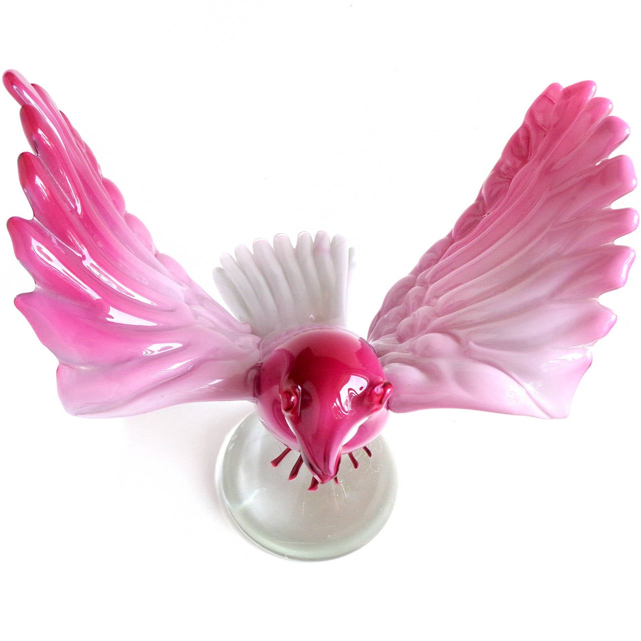 Archimede Seguso Murano Pink White Italian Art Glass Owl Sculpture, Signed