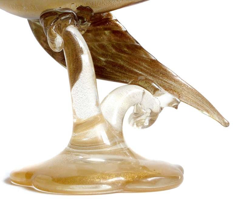 Mid-Century Modern Alfredo Barbini Murano Aventurine Gold Flecks Italian Art Glass Bird Sculpture