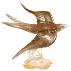 Alfredo Barbini Murano Aventurine Gold Flecks Italian Art Glass Bird Sculpture