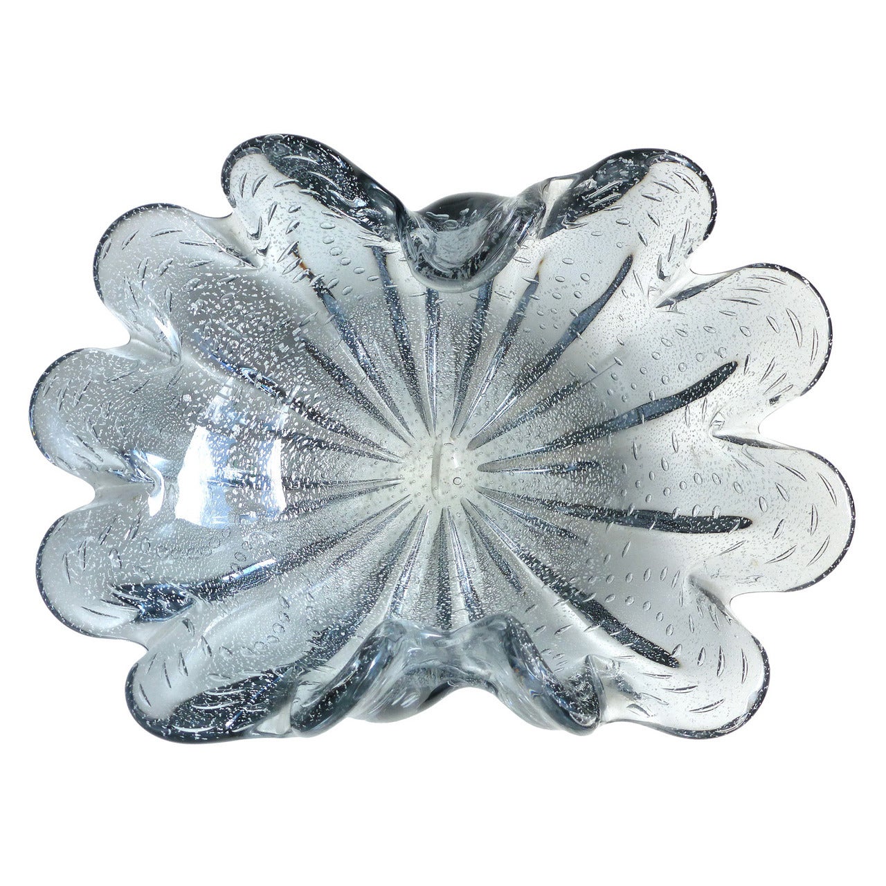 Murano Silver Flecks Steel Gray Color Italian Art Glass Centerpiece Bowl