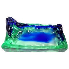 Salviati Murano Sommerso Mountains and Beach Italian Art Glass Bowl Tray 10