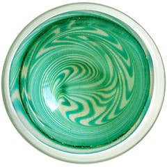 Fratelli Toso Ed Langbein Murano Green and Gold Italian Art Glass Bowl 8