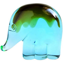 Gaspari Salviati Murano Sommerso Blue Italian Art Glass Elephant Sculpture