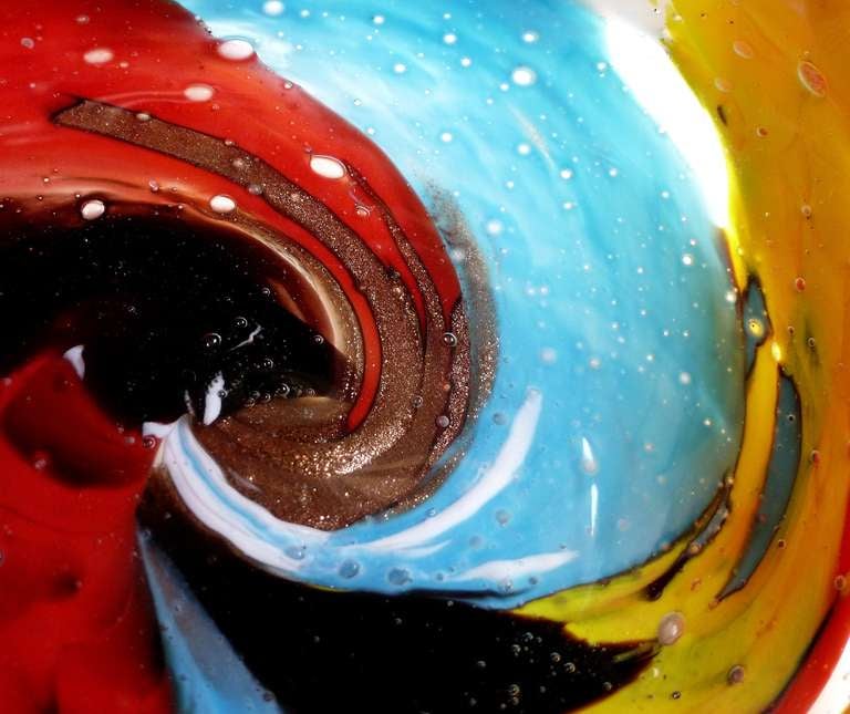 Mid-20th Century Dino Martens Aureliano Toso Murano Multicolor Swirl Italian Art Glass Bowl