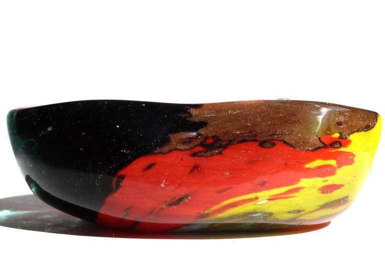 Mid-Century Modern Dino Martens Aureliano Toso Murano Multicolor Swirl Italian Art Glass Bowl