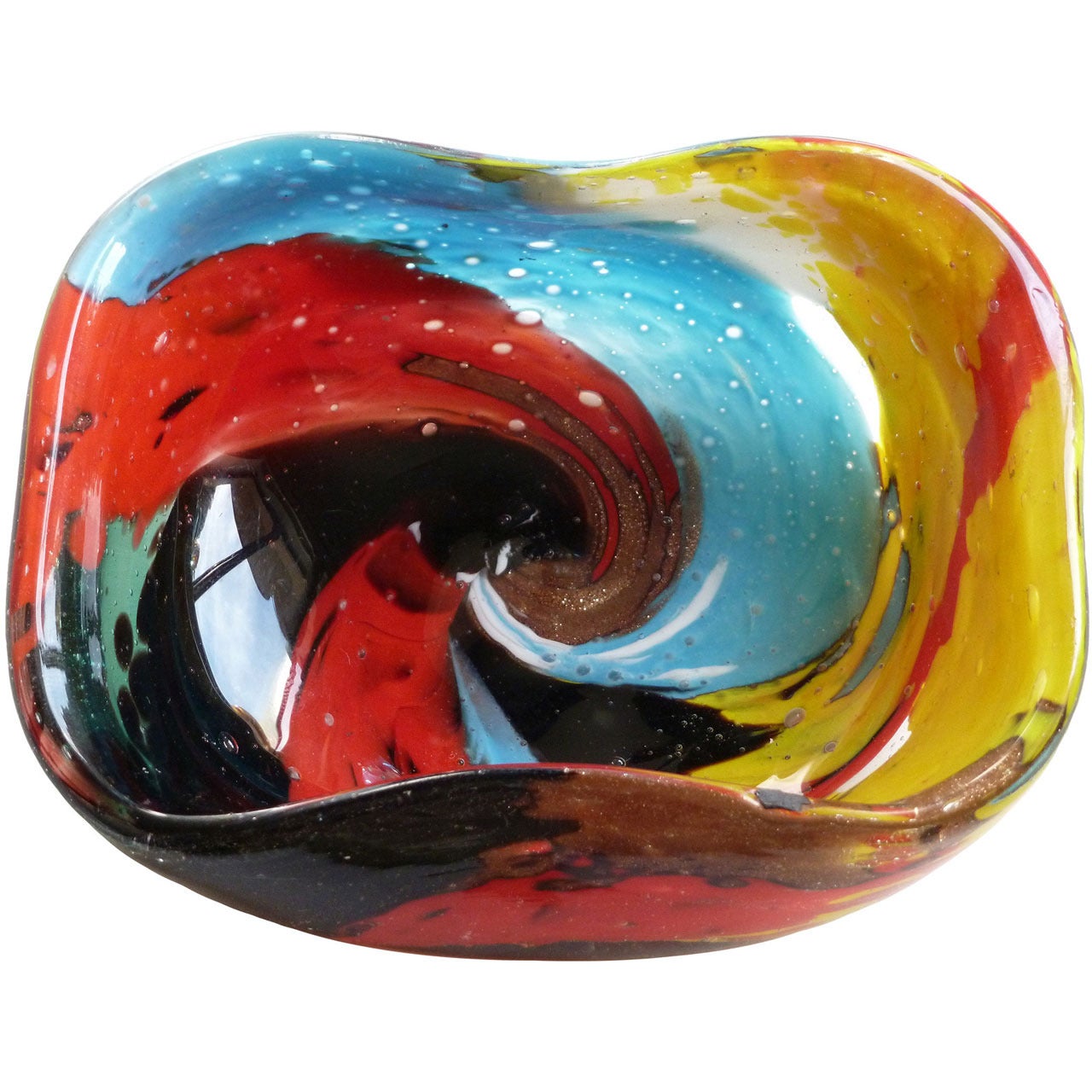 Dino Martens Aureliano Toso Murano Multicolor Swirl Italian Art Glass Bowl