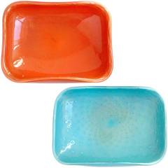 Alfredo Barbini Murano Orange and Blue Gold Flecks Italian Art Glass Bowls Alfredo Barbini Murano Orange and Blue Gold Flecks Italian Art Glass Bowls
