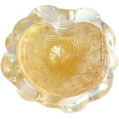 Barovier Toso Murano Gold Flecks Optic Swirl Italian Art Glass Sculptural Bowl