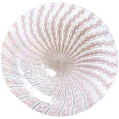 Large Fratelli Toso Murano Zanfirico Pink White Ribbons Italian Art Glass Bowl