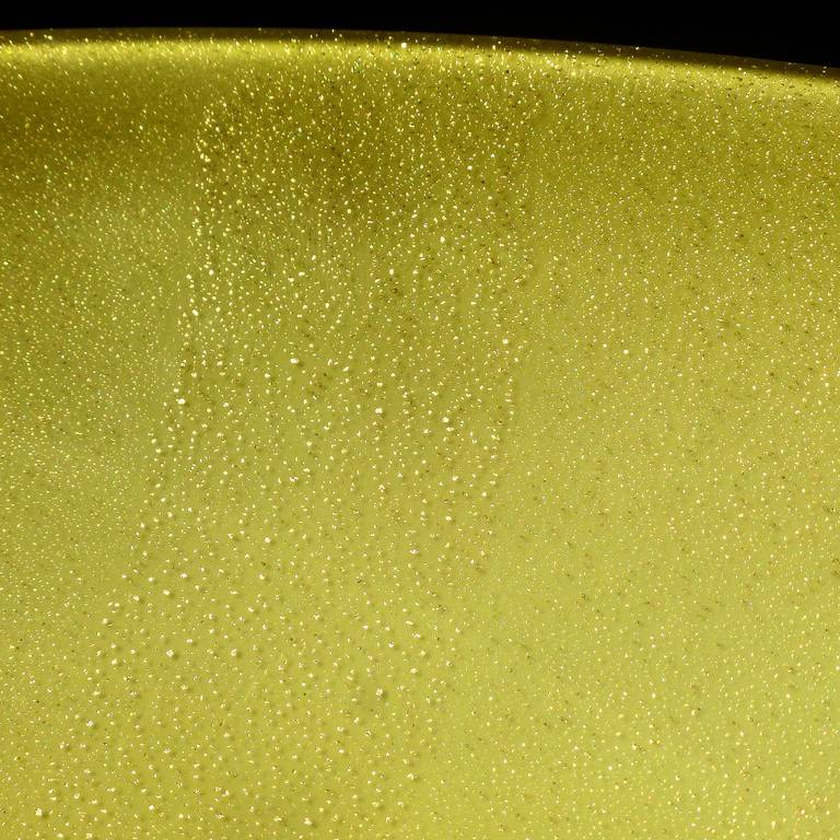 Italian Large Alfredo Barbini Murano Yellow Green Gold Flecks Art Glass Center Bowl
