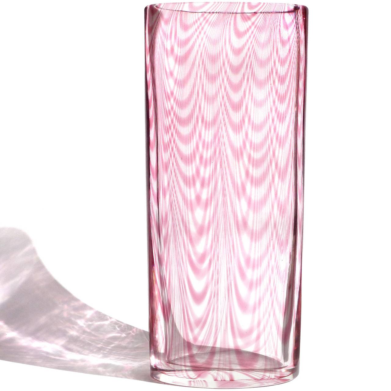 Cenedese Murano Pink Fenicio Pulled Feather Italian Art Glass Flower Vase