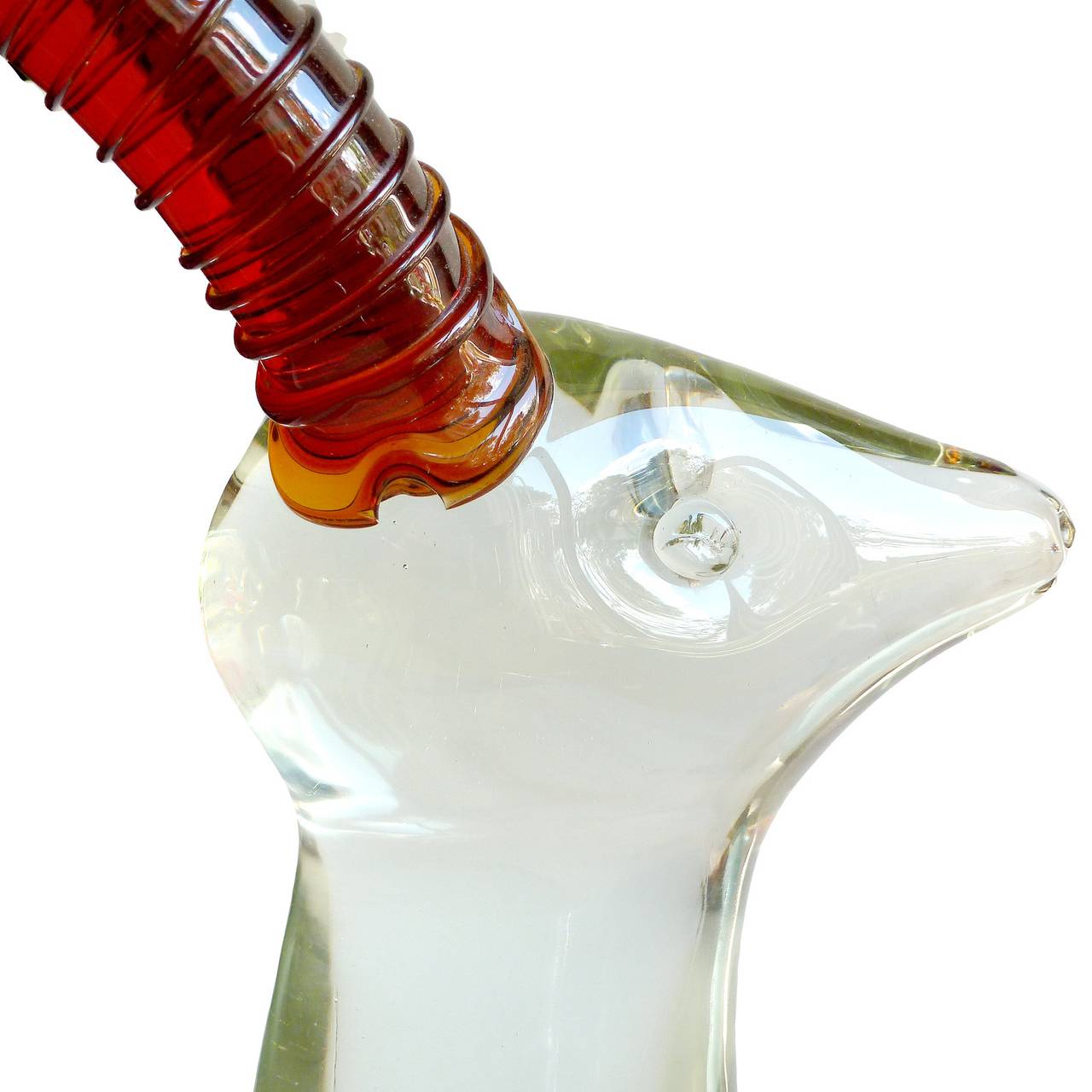 Mid-Century Modern Salviati Murano Amber Red Big Horn Antelope Head Italian Art Glass Sculpture