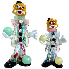 Retro Murano Juggling Clowns Father Son Italian Art Glass Figurines
