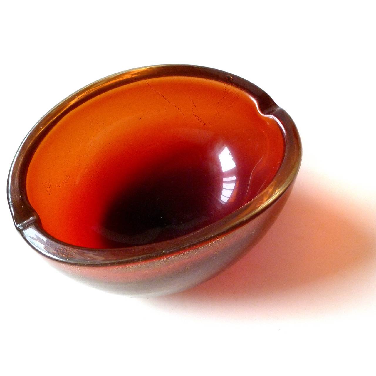 Murano Red and Fine Gold Flecks Deep Italian Art Glass Candy Bowl