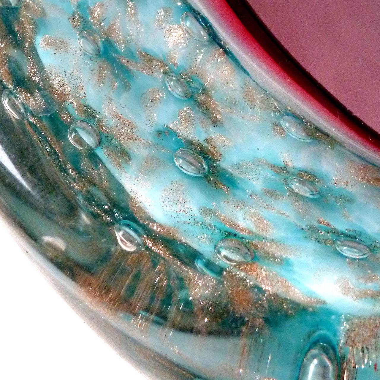 Mid-20th Century Fratelli Toso Murano Blue Pink Controlled Bubbles Italian Art Glass Bowls