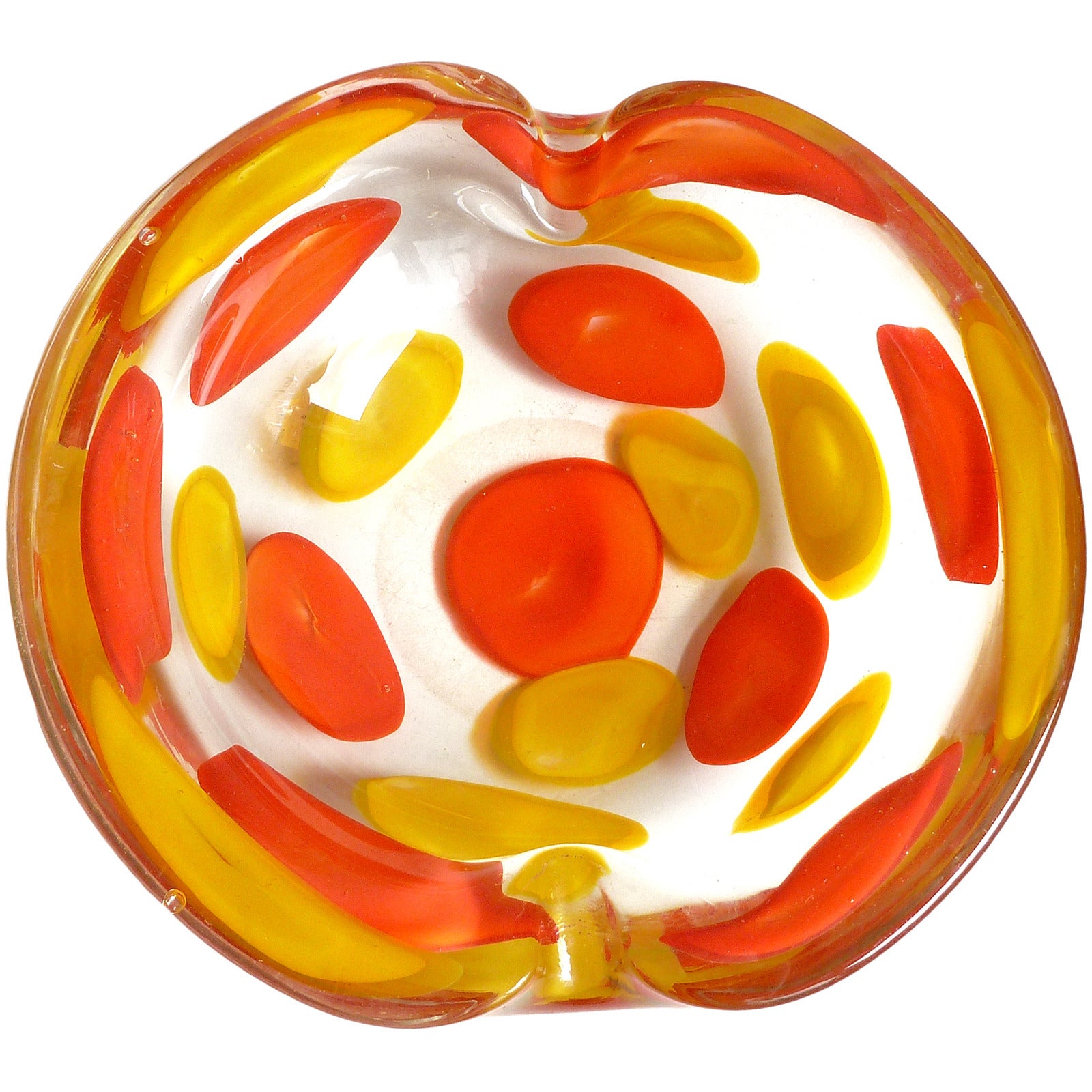 Fratelli Toso Murano Yellow Orange A Pentoni Color Spots Italian Art Glass Bowl