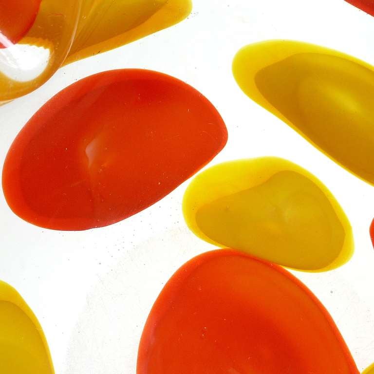Fratelli Toso Murano Yellow Orange A Pentoni Color Spots Italian Art Glass Bowl In Good Condition In Kissimmee, FL