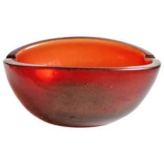 Murano Red and Fine Gold Flecks Deep Italian Art Glass Candy Bowl