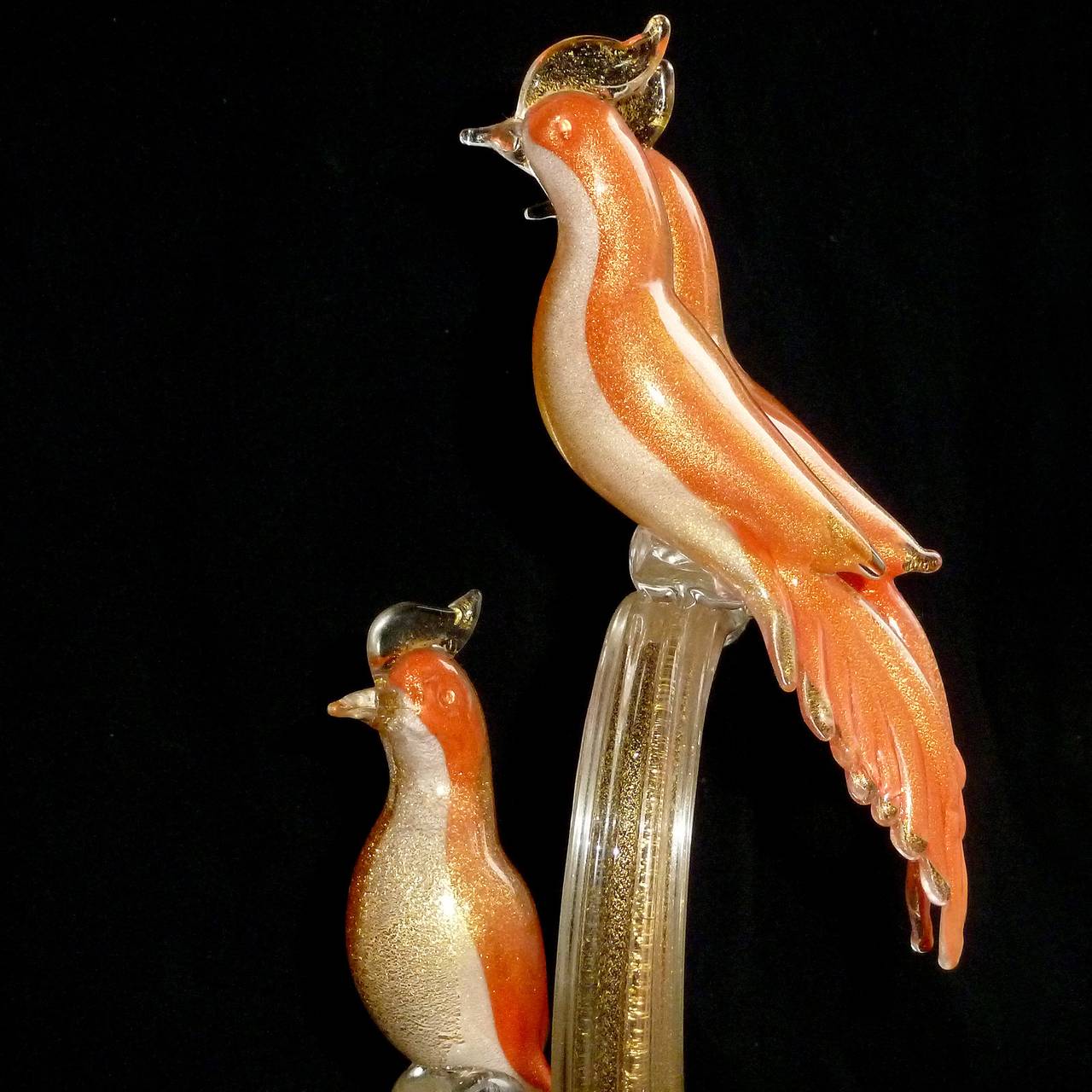 Alfredo Barbini Murano Orange White Gold Flecks Italian Art Glass Bird Sculpture 1