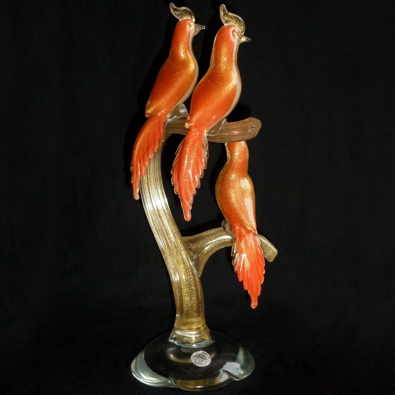Alfredo Barbini Murano Orange White Gold Flecks Italian Art Glass Bird Sculpture 2