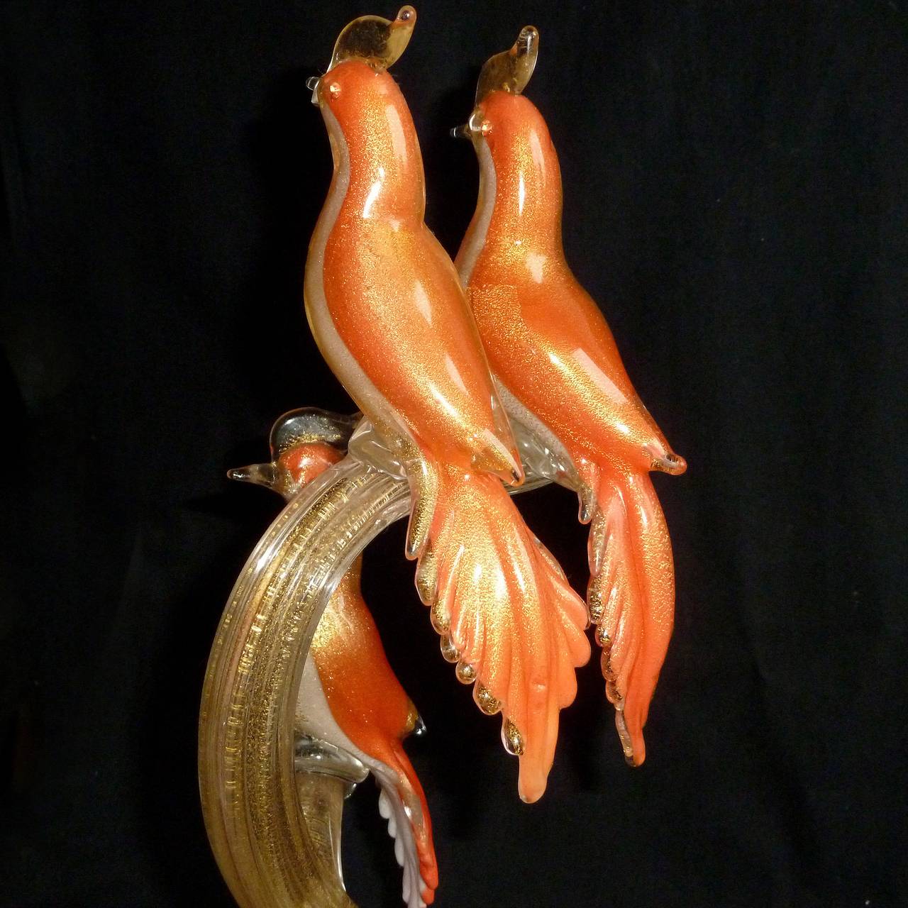 Alfredo Barbini Murano Orange White Gold Flecks Italian Art Glass Bird Sculpture 3