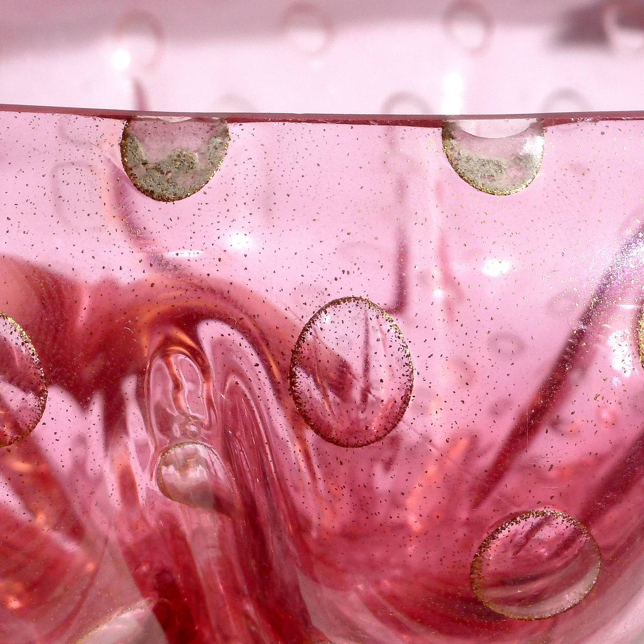 Large Murano Pink and Gold Flecks Pear Top Italian Art Glass Candy / Vanity Jar 1