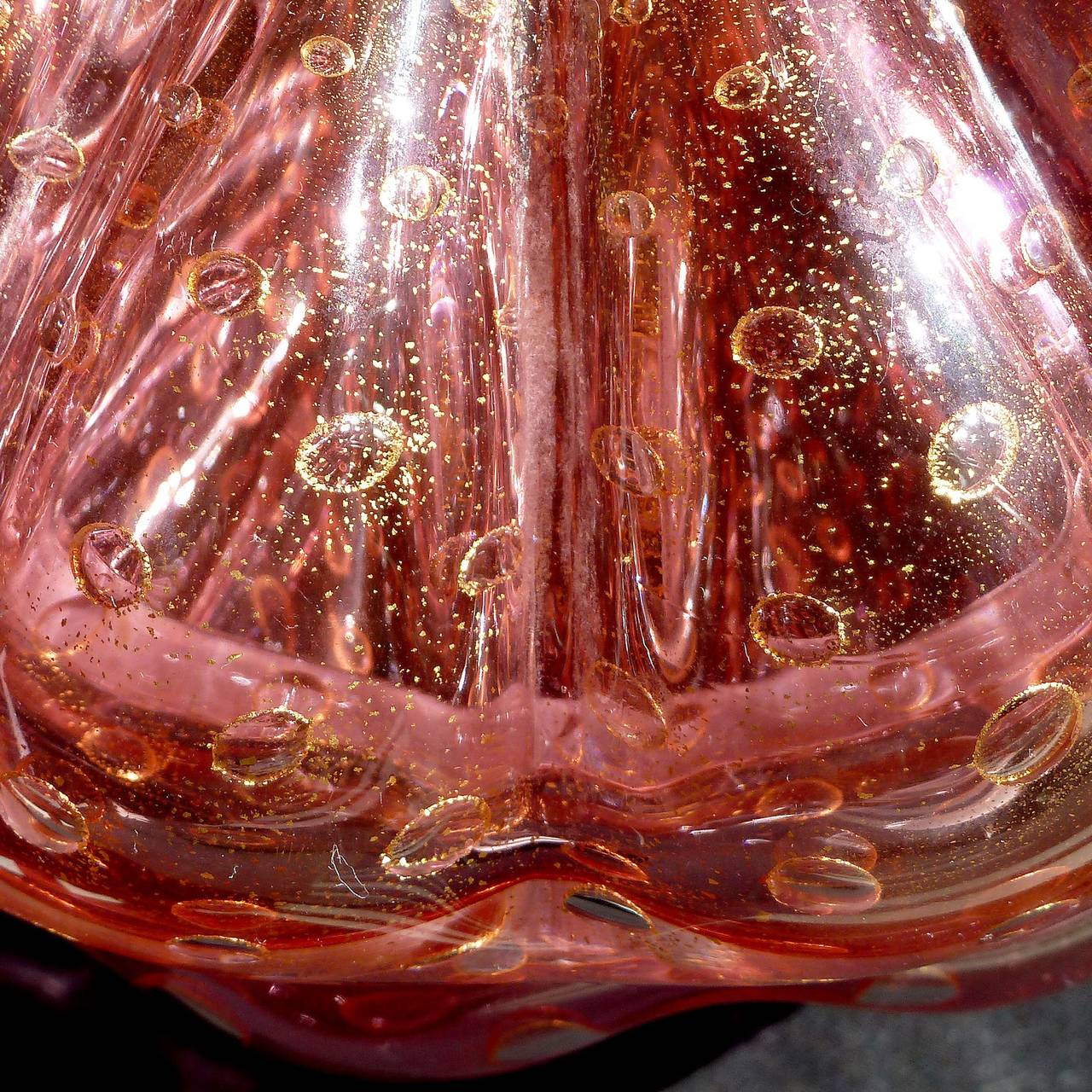 20th Century Large Murano Pink and Gold Flecks Pear Top Italian Art Glass Candy / Vanity Jar